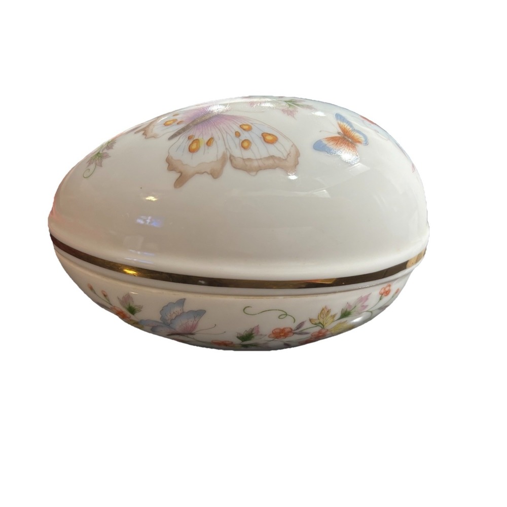 VINTAGE Avon Fine Porcelain Egg Shaped Dish w/Lid 22K GOLD TRINKET DISH 1979 - Picture 3 of 5